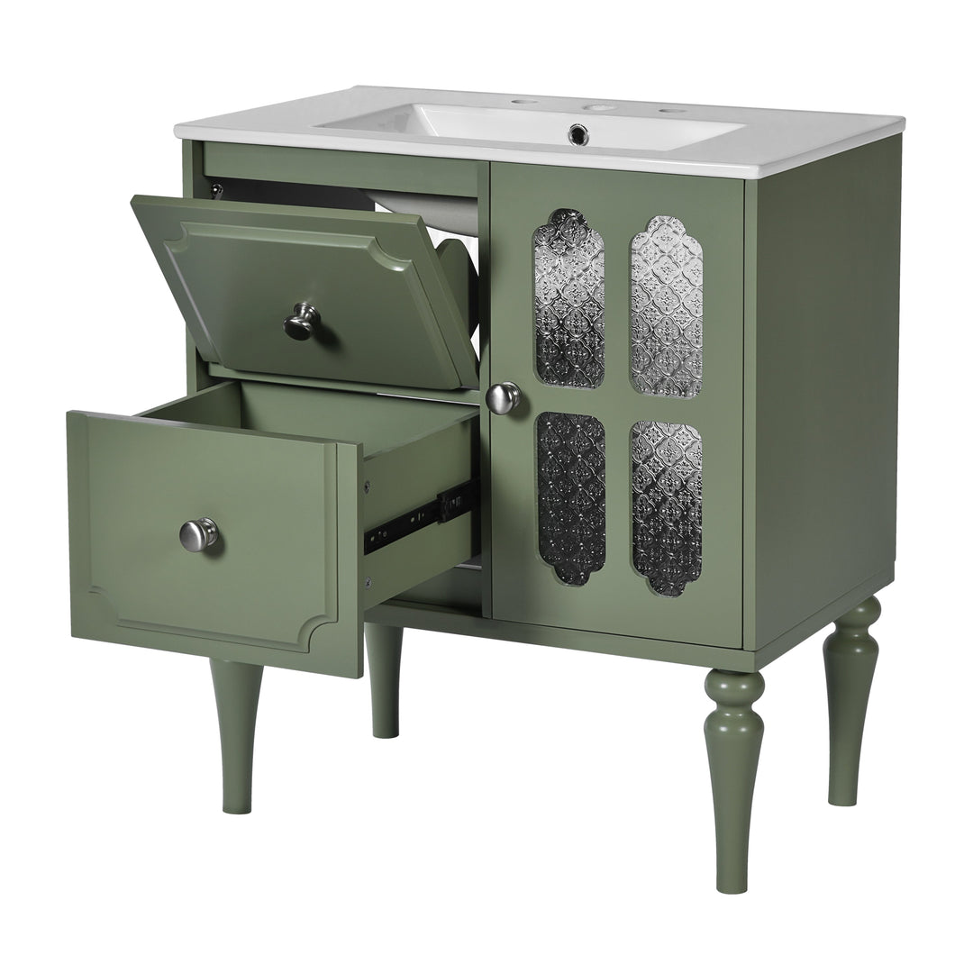 Retro Style 30'' Bathroom Vanity with Ceramic Sink Combo, Freestanding