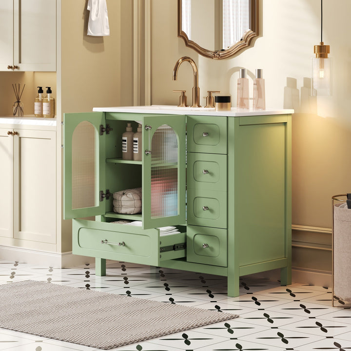 36' Bathroom Cabinet with Waffle Texture Doors, Bathroom Vanity with