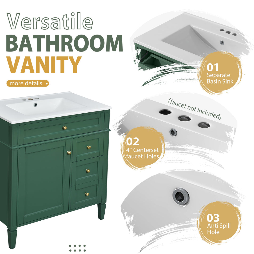 30'' Bathroom Vanity with Top Sink, Modern Bathroom Storage Cabinet