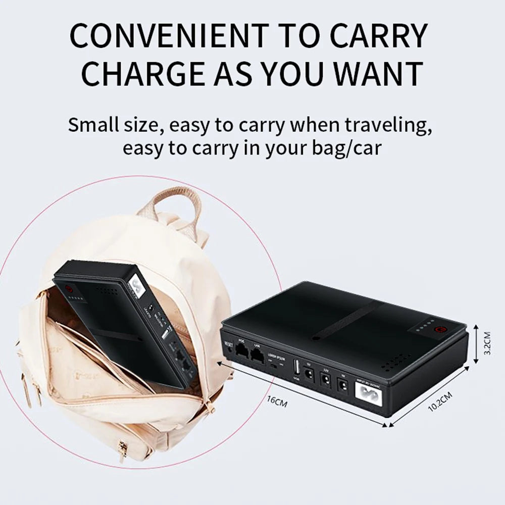 DC UPS Battery Backup 10400mAh 5V 9V 12V Output Uninterruptible Power Supply AC 85-265V Mini Portable UPS Battery Backup US Plug