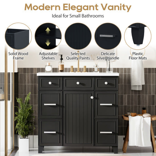 36  Bathroom Vanity Cabinet With Sink Top Combo Set , Black ,Single