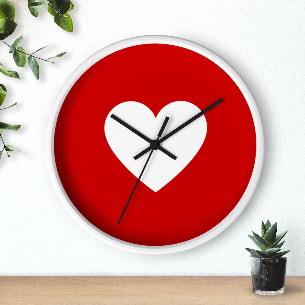 Wall Clock, Red And White Heart Print