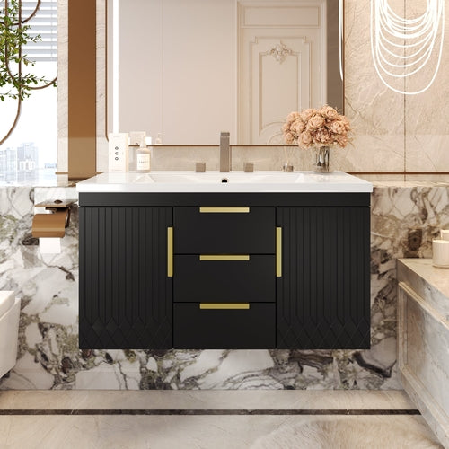 36'' Wall Mounted Bathroom Vanity with Resin Sink, Floating Bathroom