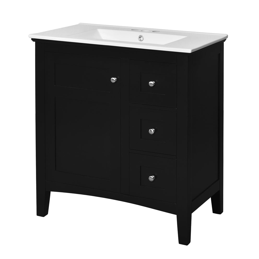 30 Inch Bathroom Vanity with Ceramic Sink, Black Bathroom with 3