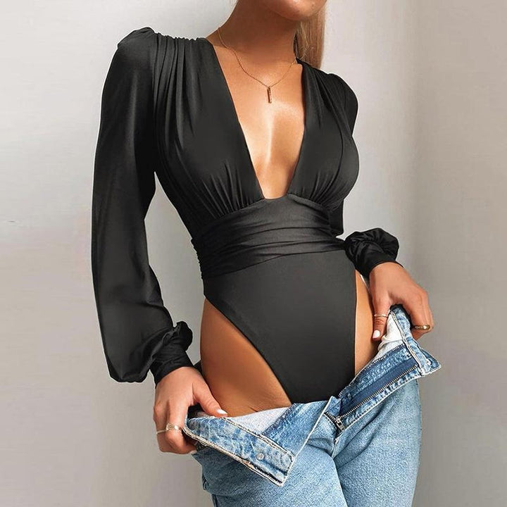 Women Long Sleeve V-neck Bodysuit