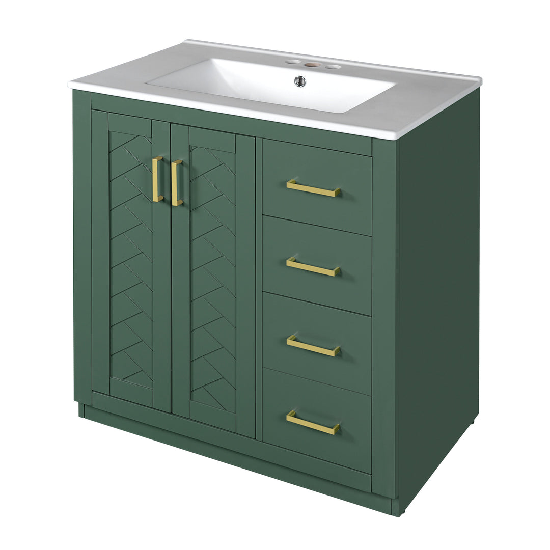 30'' Bathroom Vanity with Ceramic Sink Combo, Solid Wood Frame