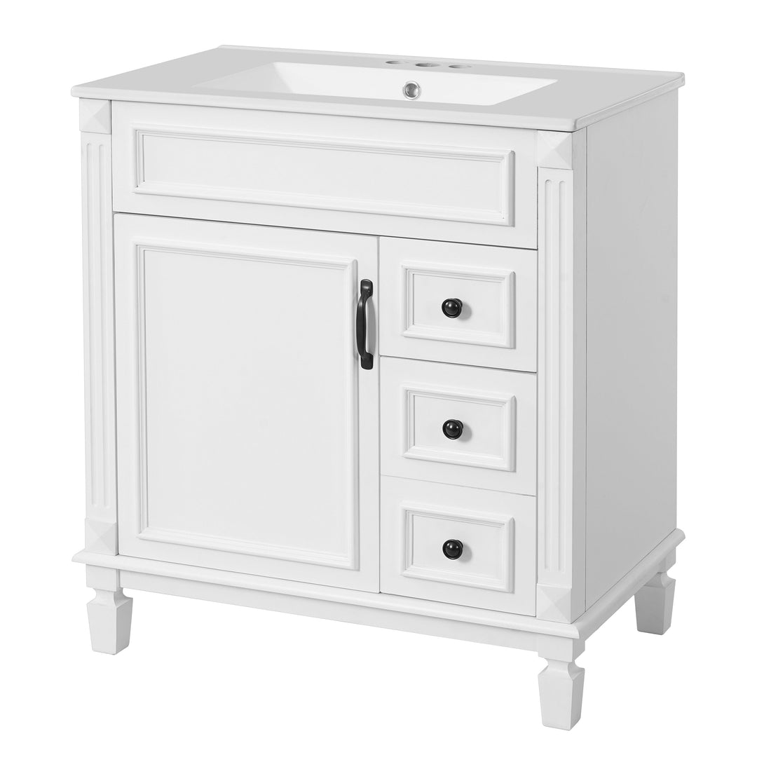 30' Bathroom Vanity with Ceramic Sink, Small Bathroom Sink Cabinet,