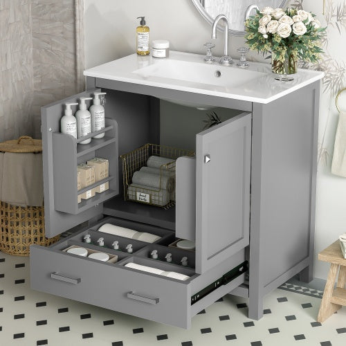 30  Gray Bathroom Vanity With Single Sink, Combo Cabinet Undermount
