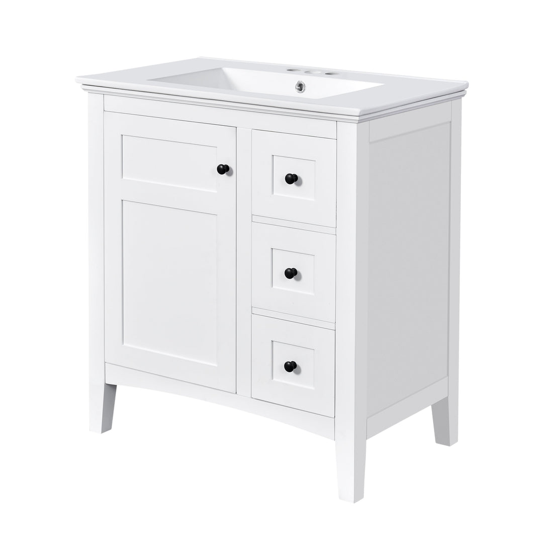 30 Inch Bathroom Vanity with Ceramic Sink, White Bathroom with 3