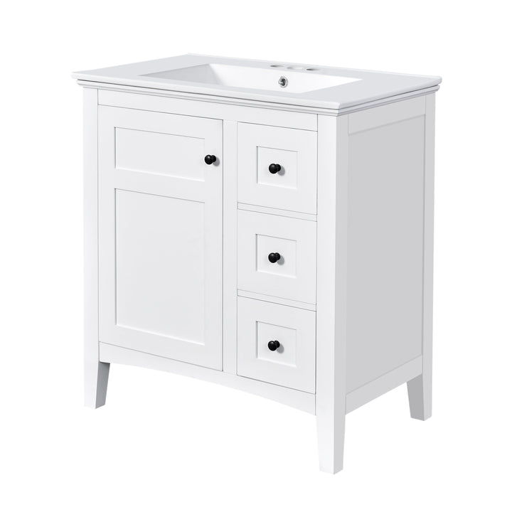 30 Inch Bathroom Vanity with Ceramic Sink, White Bathroom with 3
