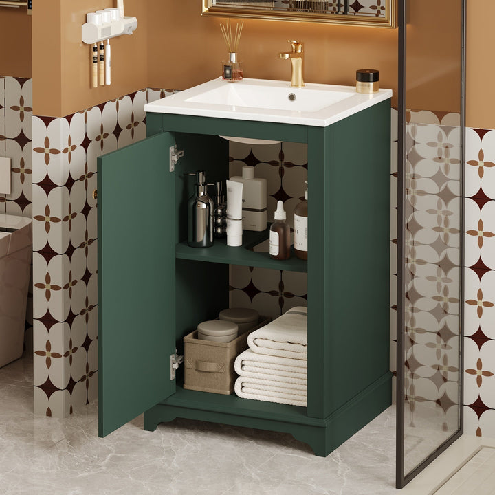 20-inch Bathroom Vanity with Ceramic Sink, Freestanding Single Vanity