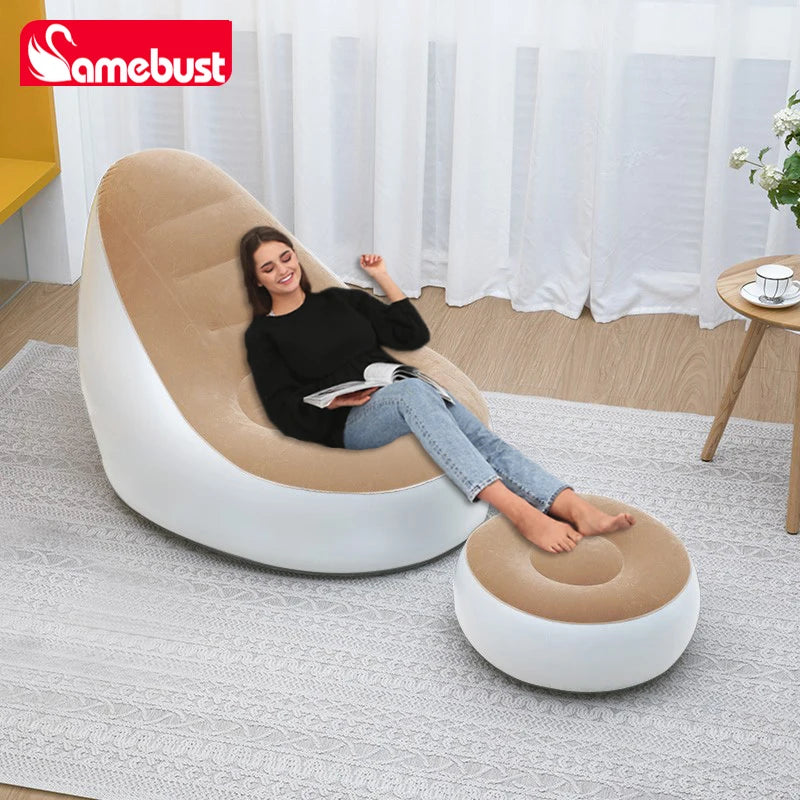 Camebust Inflatable Sofa-Flocking Surface High Quailty PVC Footstool Rapid Inflation Lazy Lounge