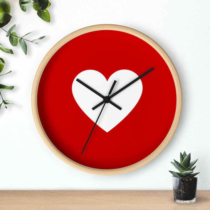 Wall Clock, Red And White Heart Print