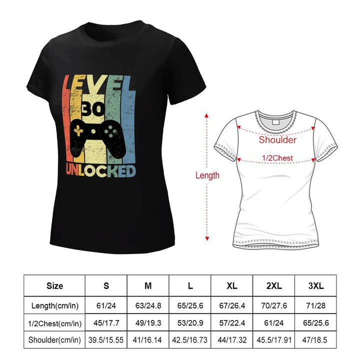 Level 30 Unlocked, Funny Video Gamer 30th Birthday gamer saying Gift T-Shirt korean fashion Female clothing tops for Women