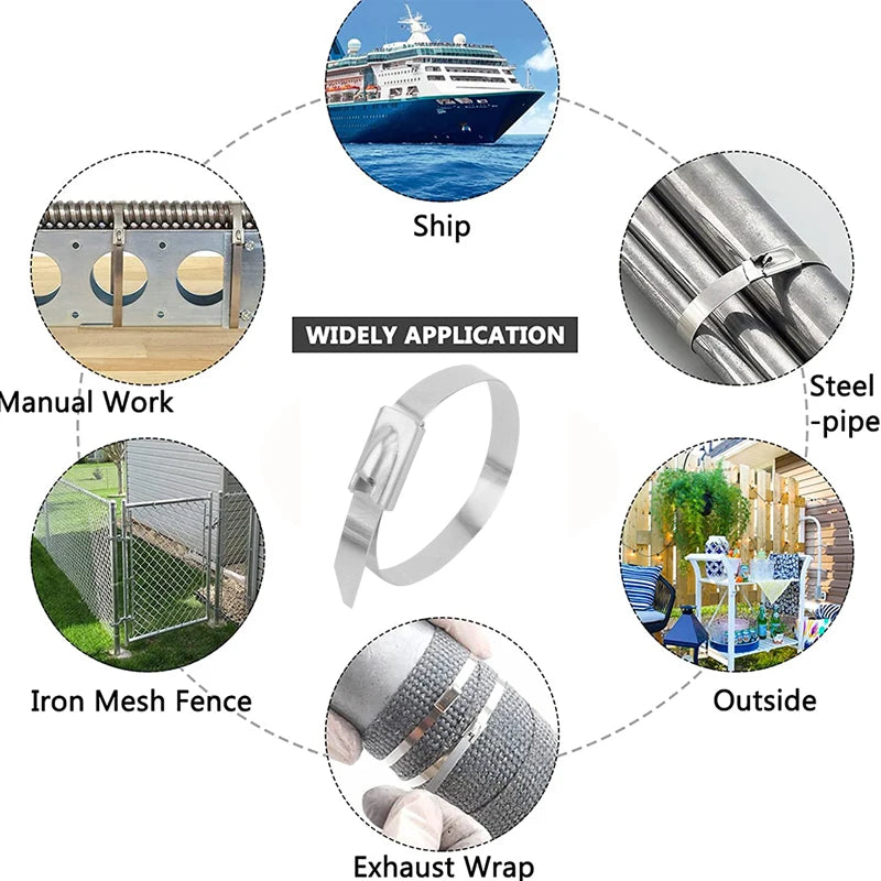 20/40Pcs Stainless Steel Cable Ties Reusable Self-sealing Fastening Ring Cable Tie Multi-Purpose Metal Hardware Cable Organizer