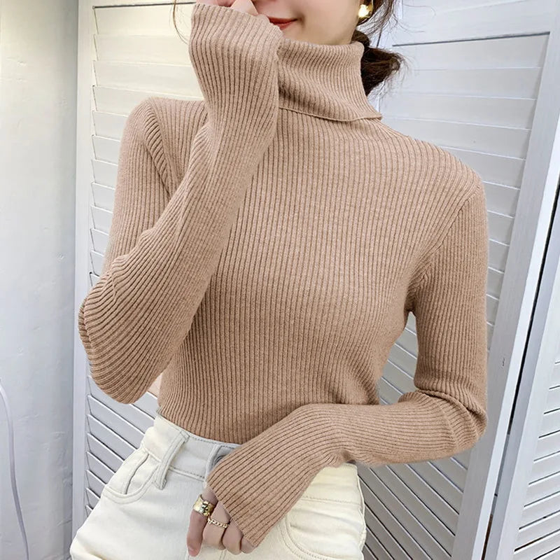 2025 Women Turtleneck Sweater Knitted Soft Pullovers Cashmere Jumpers Basic Solid Soft Sweaters Women Autumn Winter Casual Top
