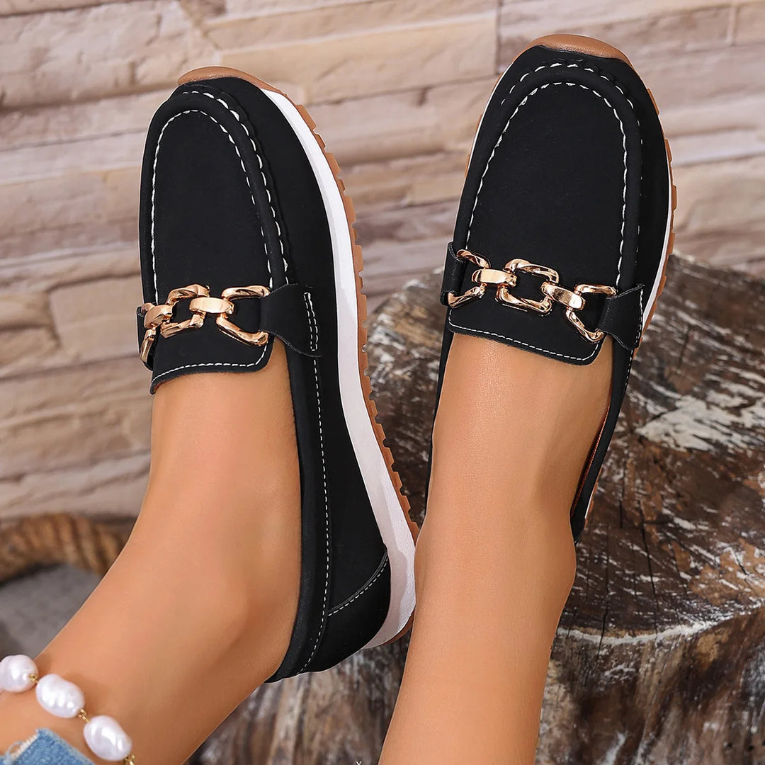 Versatile Wear-Resistant Metal Chain Flat-Bottomed Thick-Soled Casual Loafers Autumn 2025 Fashion Loafers
