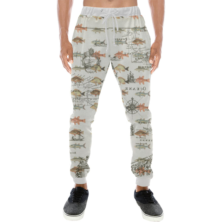FISH AND A NAUTICAL MAP Men's All Over Print Sweatpants
