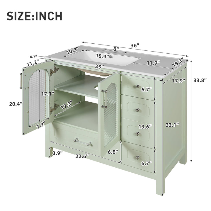 36' Bathroom Cabinet with Waffle Texture Doors, Bathroom Vanity with