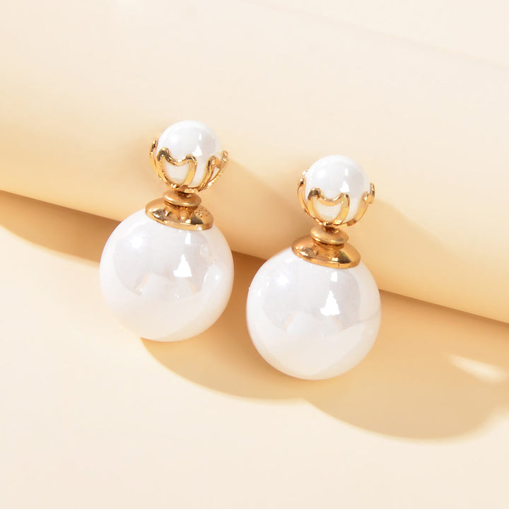 Elegant Jewellery White Beaded Double Ball Ear Jacket Front Back Stud
