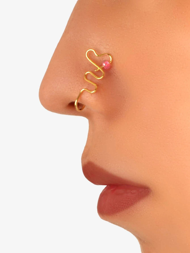 Lip Ear Fake Gold Heart Nose Rings Studs Bead Clip On Nose Hoop