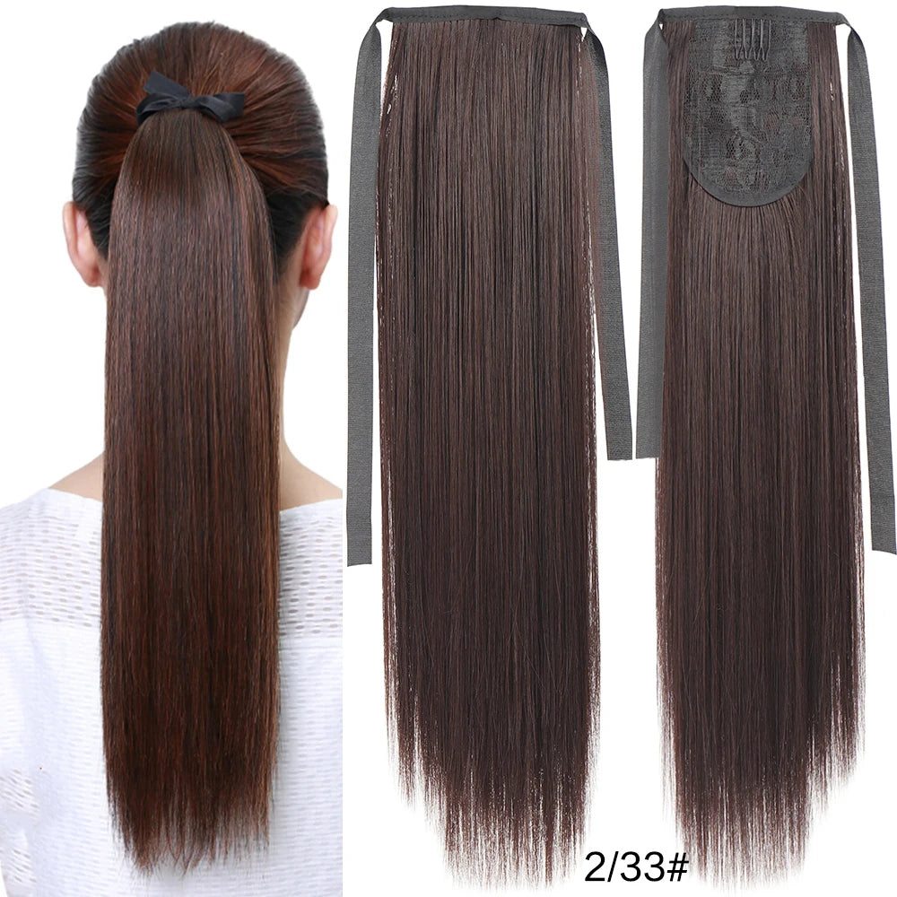Long Straight Ponytail Extensions With Ties Natural Looking Synthetic Hair Extensions For Women Girls Hair Accessories