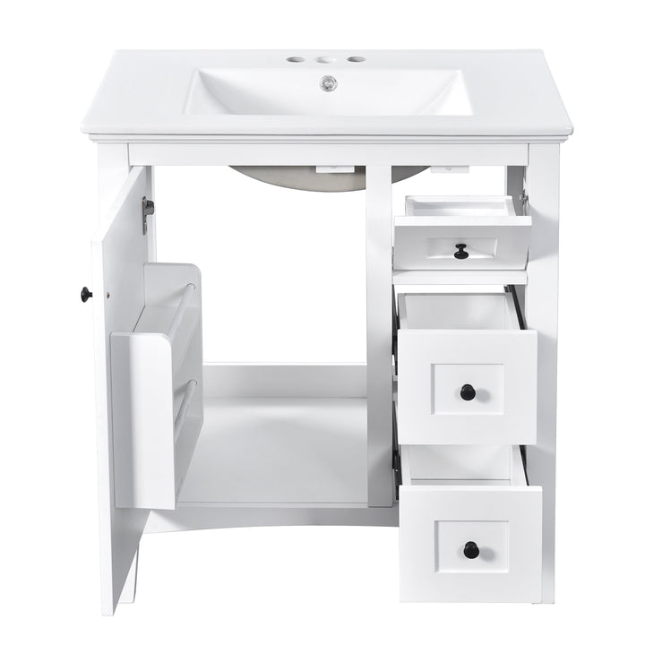 30 Inch Bathroom Vanity with Ceramic Sink, White Bathroom with 3