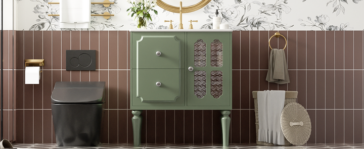 Retro Style 30'' Bathroom Vanity with Ceramic Sink Combo, Freestanding
