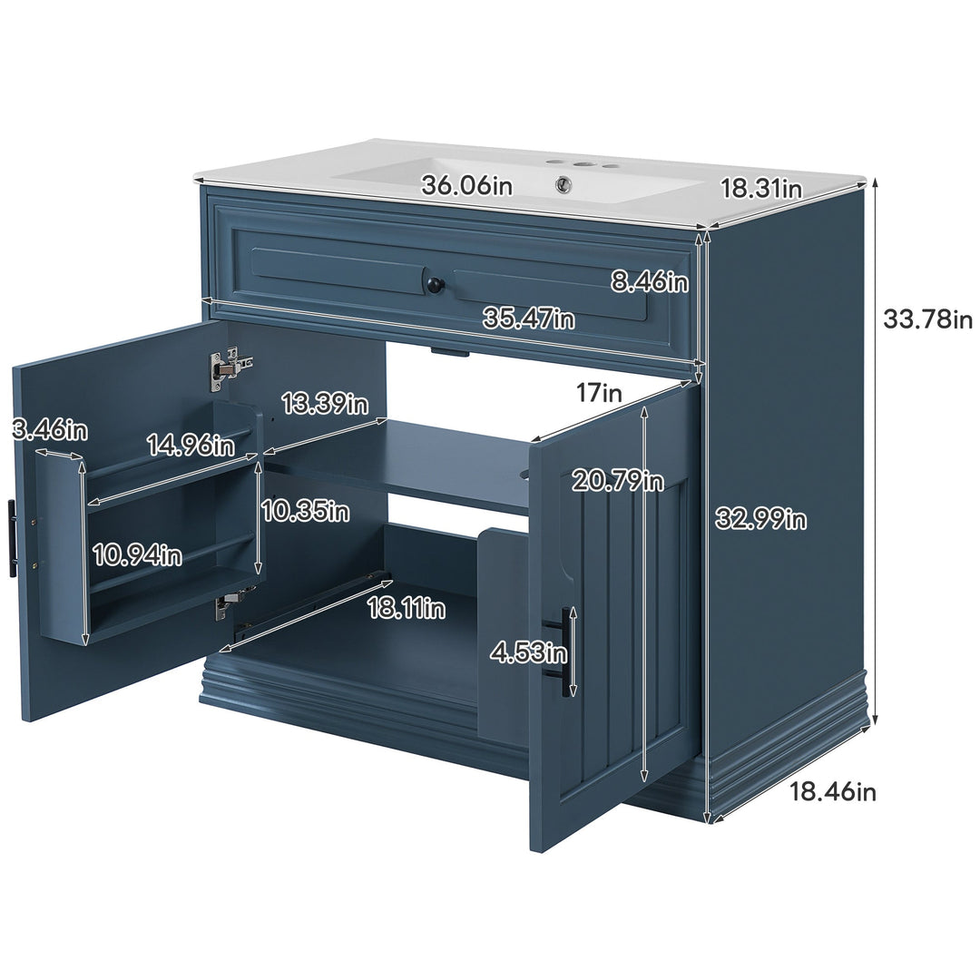 36' Luxurious Bathroom Vanity with Ceramic Sink, Bathroom Vanities