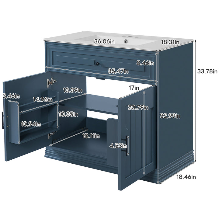 36' Luxurious Bathroom Vanity with Ceramic Sink, Bathroom Vanities