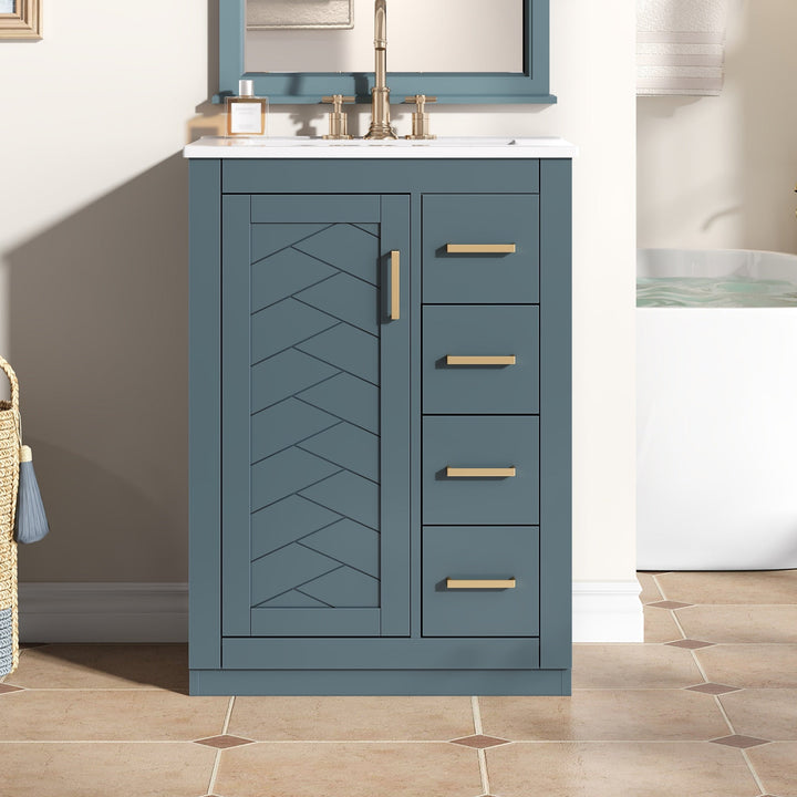 24' Bathroom Vanity with Integrated Ceramic Sink, Bathroom Cabinet