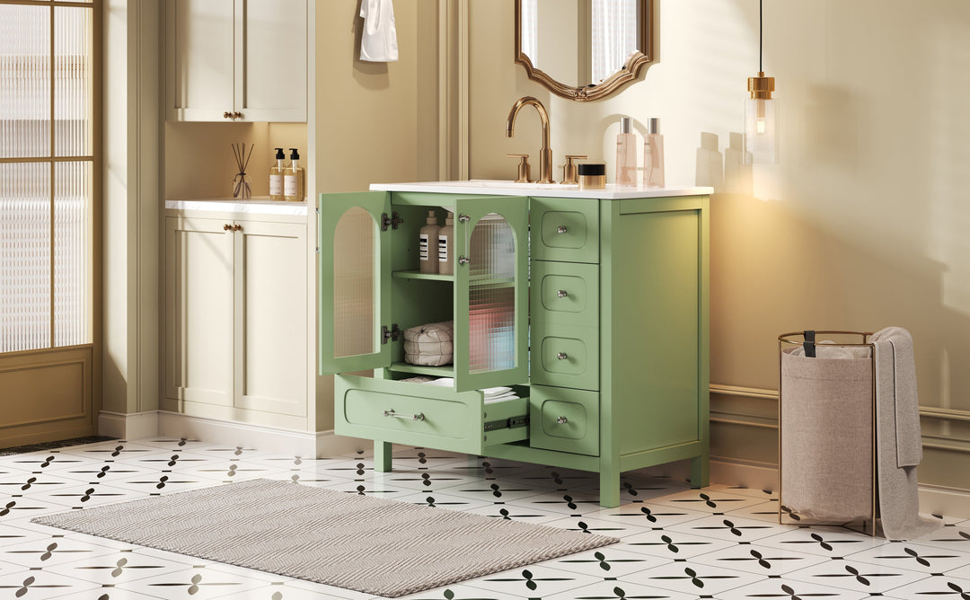 36' Bathroom Cabinet with Waffle Texture Doors, Bathroom Vanity with