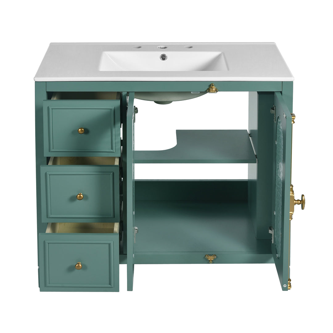 36-inch Bathroom Vanity with 2 Soft Close Doors, Solid Wood Frame