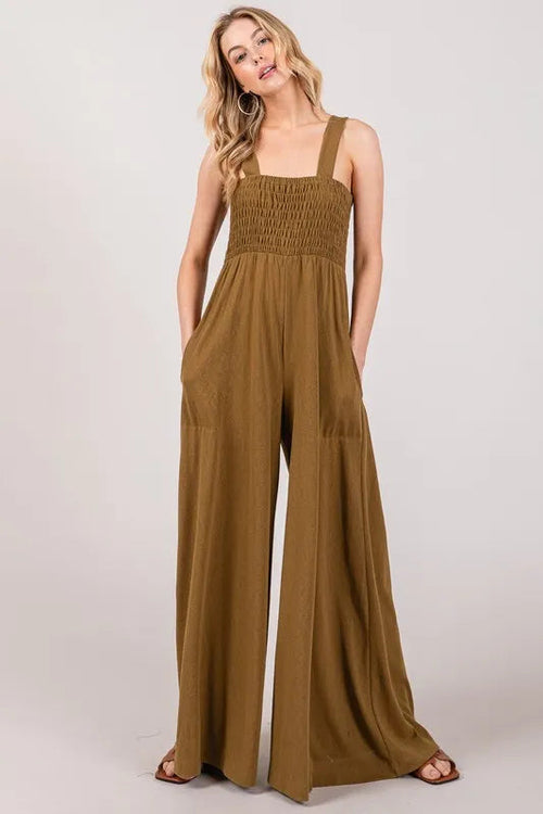 SAGE+FIG Smocked Flowy Wide Leg Jumpsuit