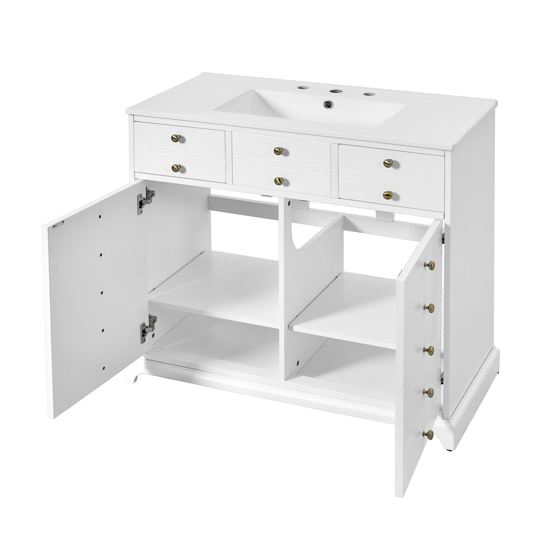 36'' Bathroom Vanity with Ceramic Sink Combo, Solid Wood Frame