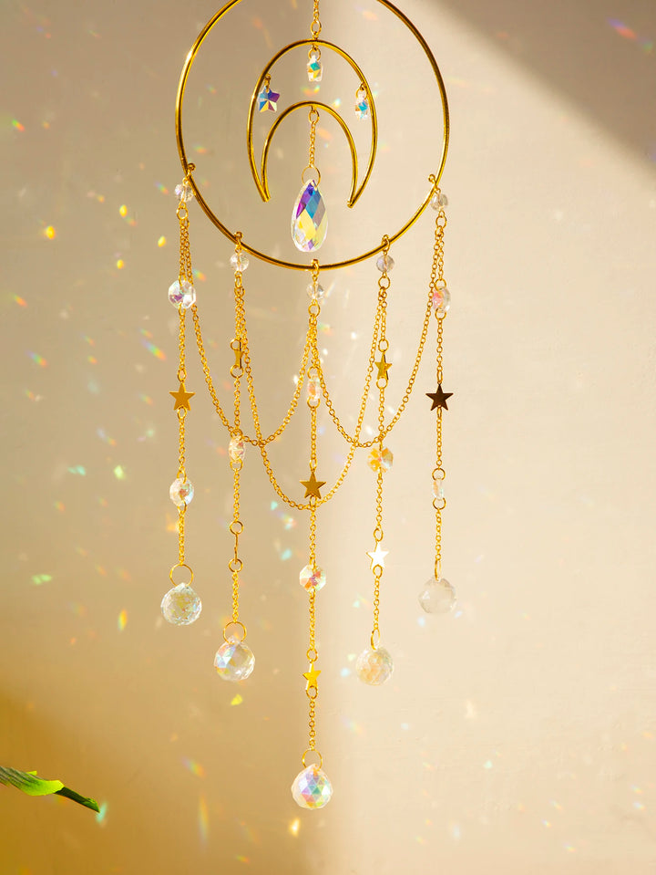 Suncatcher Crystal Moon Hanging Stained Glass Crystal Prism Boho Home Decoration Chandelier Crystal Garden Decoration Outdoor