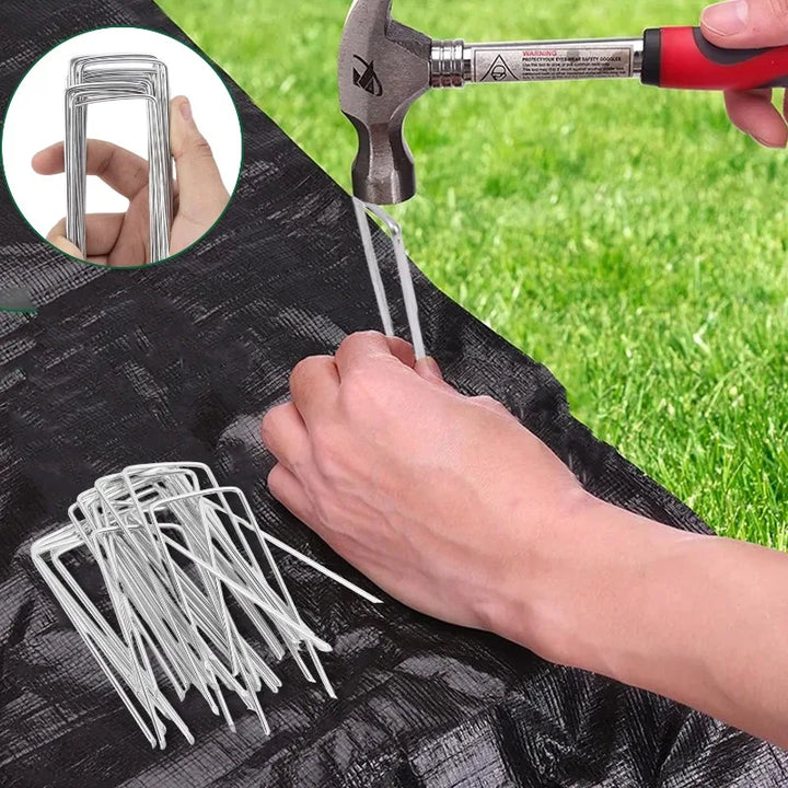 U-type Garden Staples Fence Tubing Stakes Sod Pins Galvanized Steel Landscape Spike for Holding Lawns Hoses Barrier Ground Nail