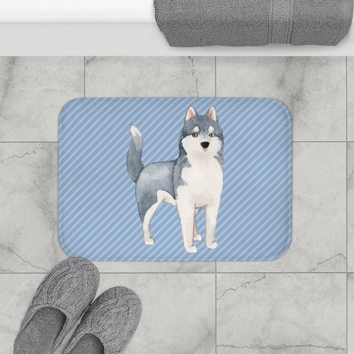 Siberian Husky Blue Bath Mat