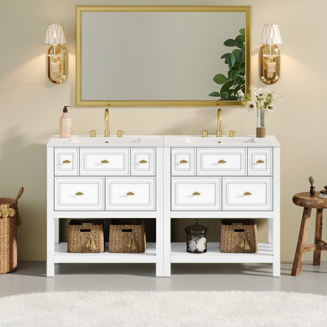 60'' Bathroom Vanity Set with Ceramic Sink (Separate), Free Standing