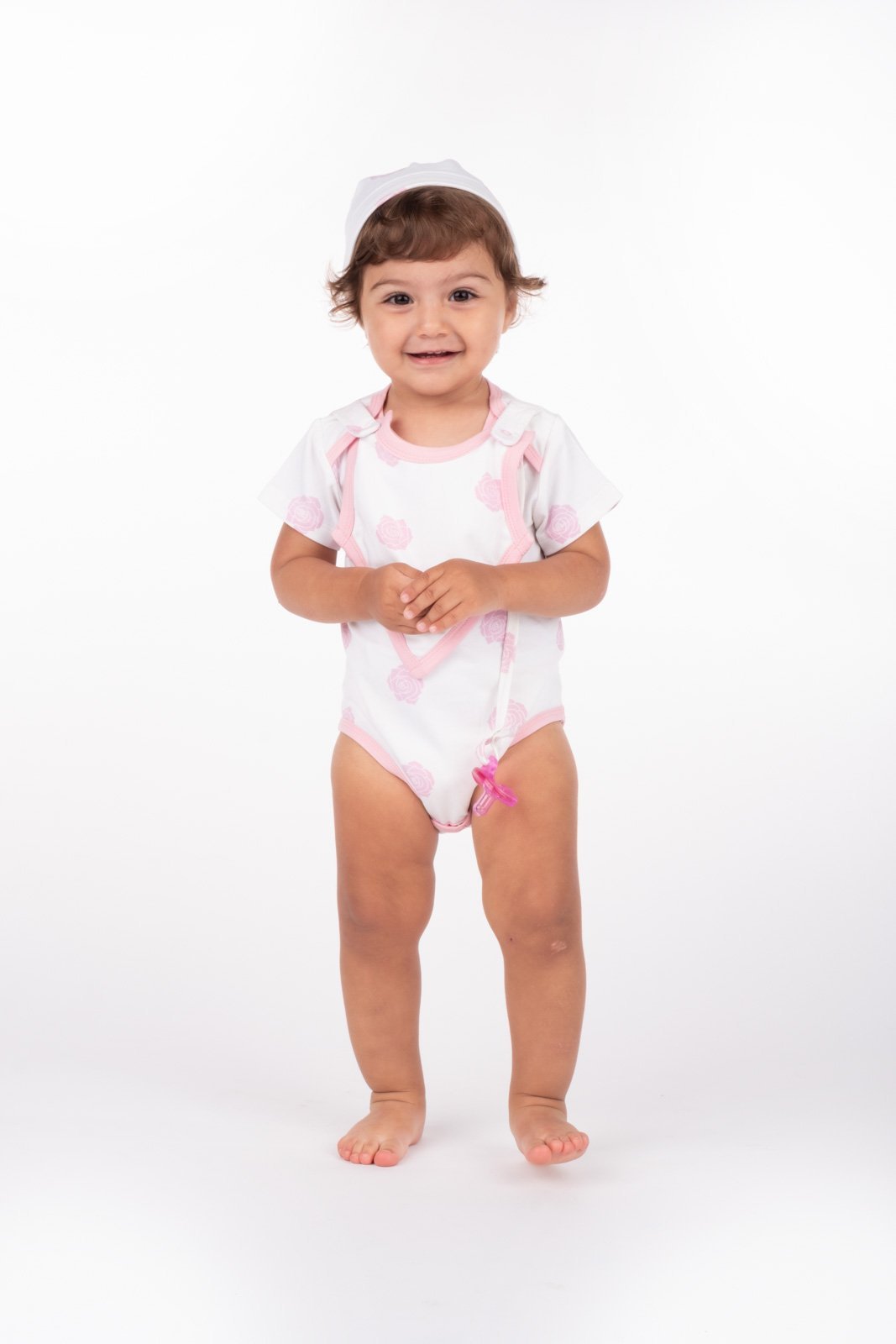 Smart Short Sleeve Bodysuit + Bib - Pink Rose