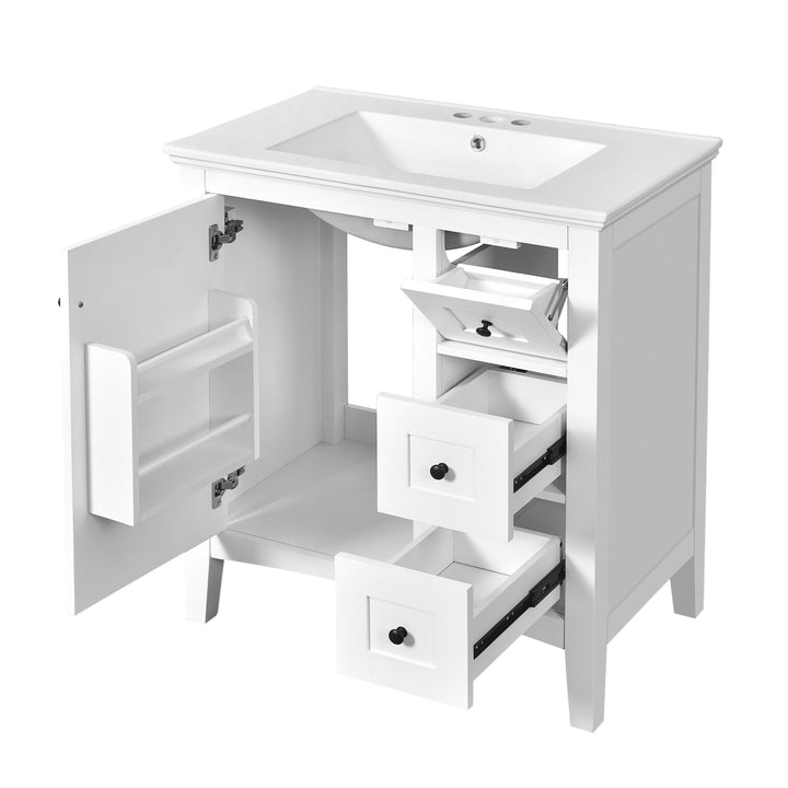 30 Inch Bathroom Vanity with Ceramic Sink, White Bathroom with 3