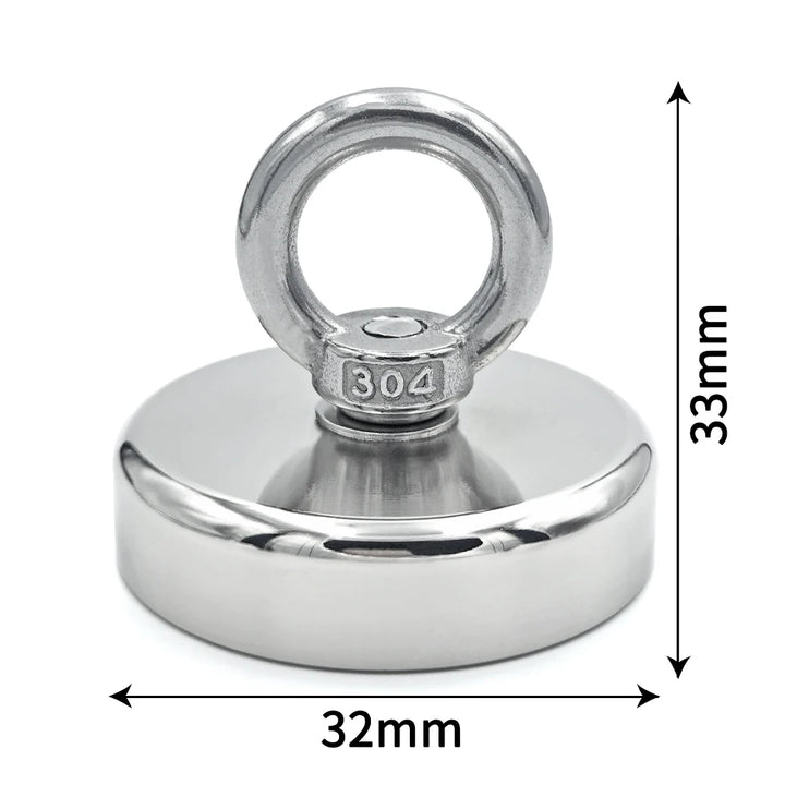 Super Strong Neodymium Fishing Magnet Hooks N52 Heavy Duty Magnet with Countersunk Hole Eyebolt 16-90mm Salvage Searcher Magnets
