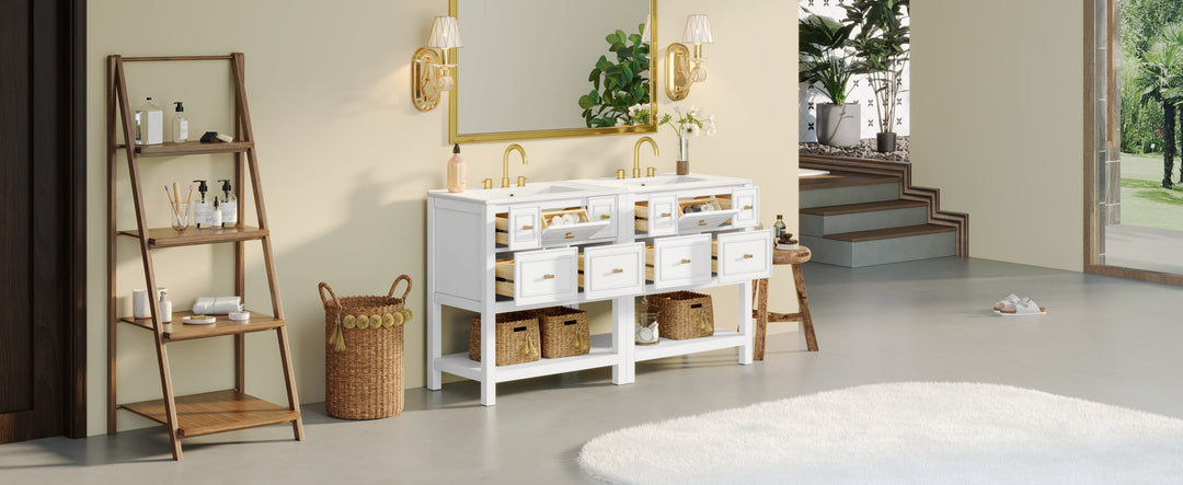 60'' Bathroom Vanity Set with Ceramic Sink (Separate), Free Standing