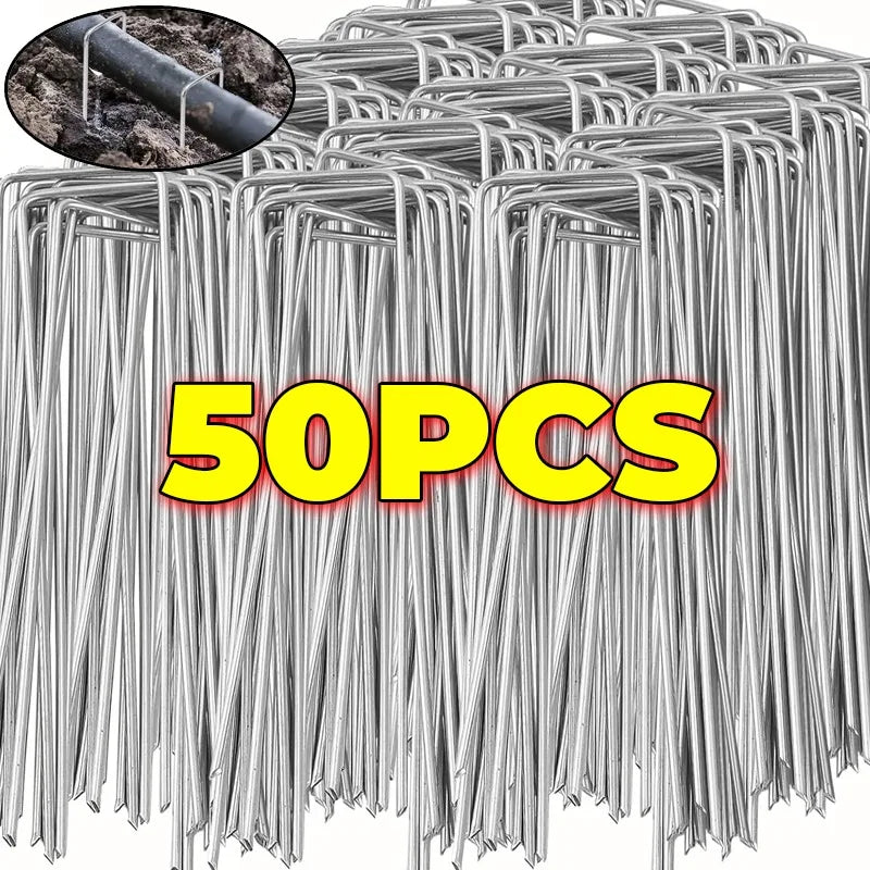 U-type Garden Staples Fence Tubing Stakes Sod Pins Galvanized Steel Landscape Spike for Holding Lawns Hoses Barrier Ground Nail