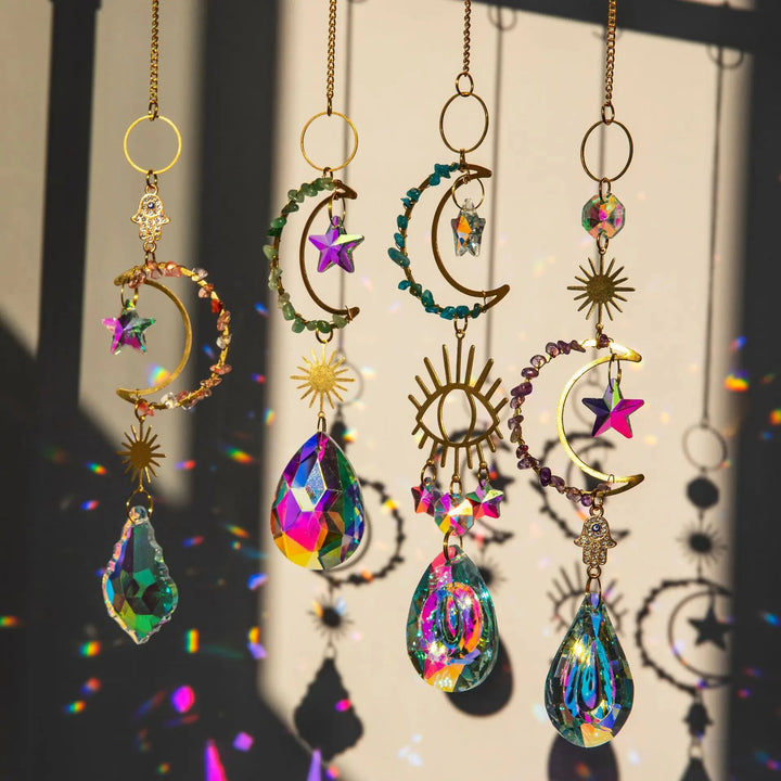 Moon Suncatcher Crystal Prism Sun Catcher Rainbow Maker Hanging Garden Decoration Moon Dream Catcher Window Decors 2024 New In