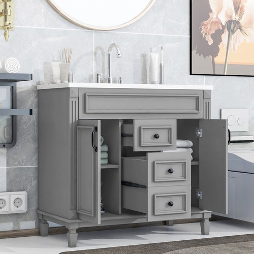36'' Bathroom Vanity with Top Sink, Modern Bathroom Storage Cabinet