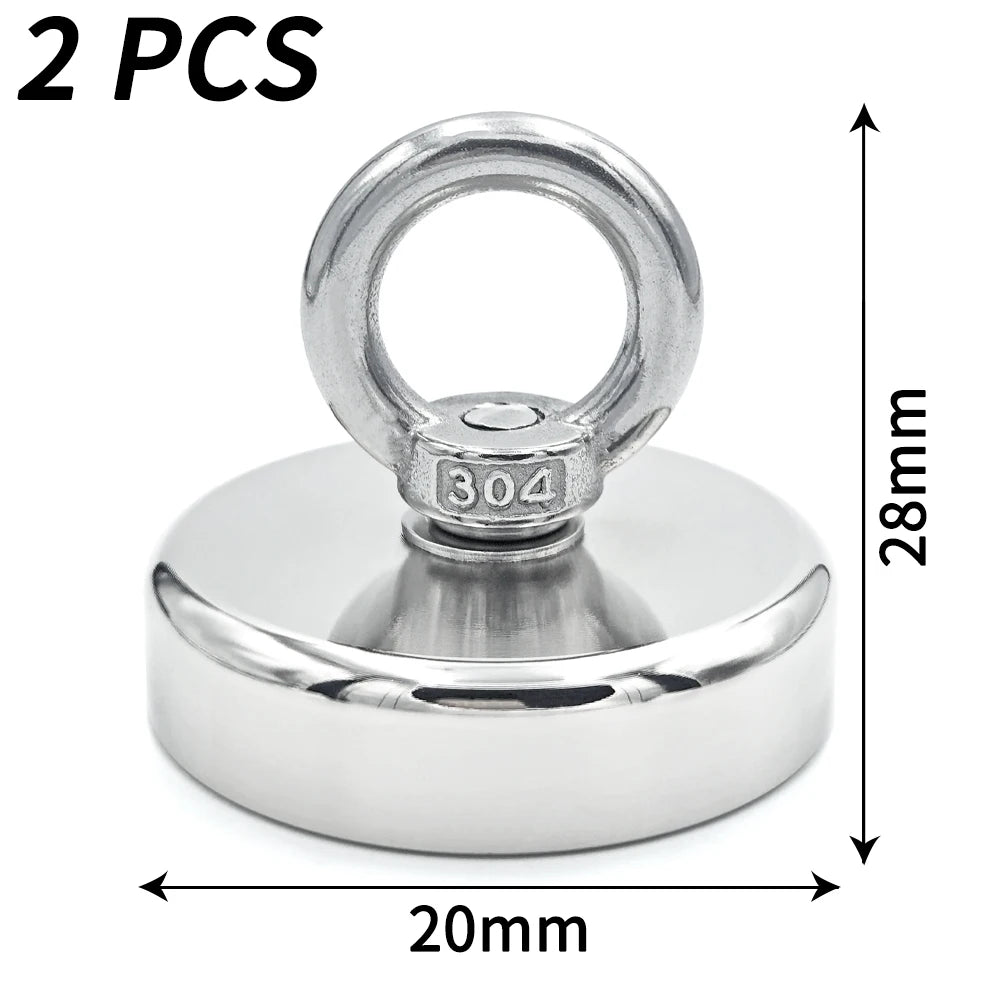 Super Strong Neodymium Fishing Magnet Hooks N52 Heavy Duty Magnet with Countersunk Hole Eyebolt 16-90mm Salvage Searcher Magnets