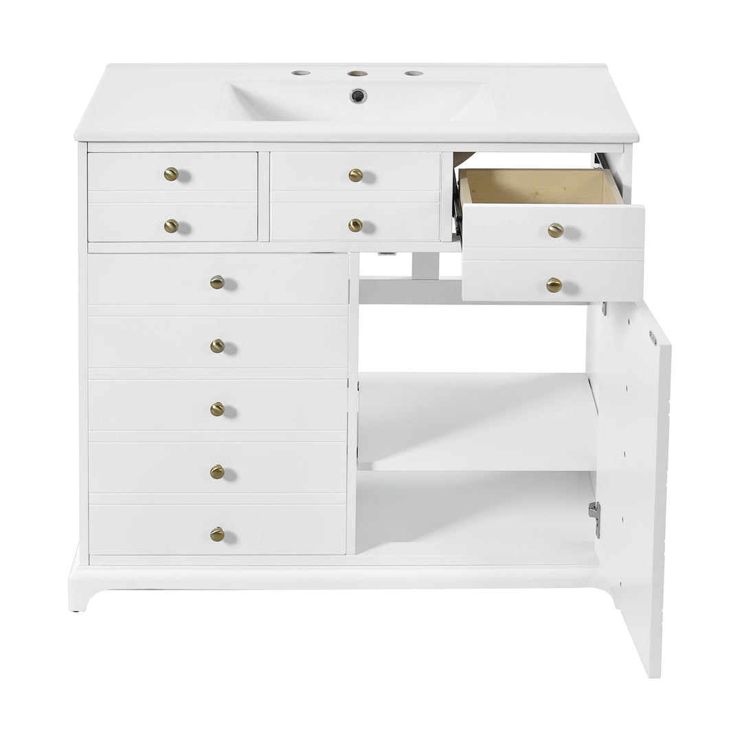 36'' Bathroom Vanity with Ceramic Sink Combo, Solid Wood Frame