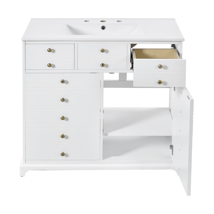 36'' Bathroom Vanity with Ceramic Sink Combo, Solid Wood Frame