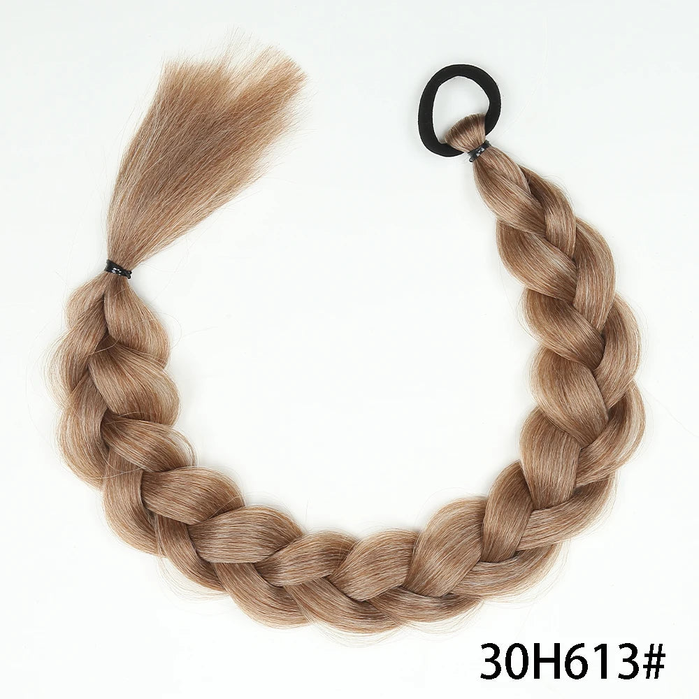 Synthetic Braided Long Ponytail Extensions With Elastic Band 24 34 Inch Blonde Braids Pony Tail Hair Accessories For Party Daily